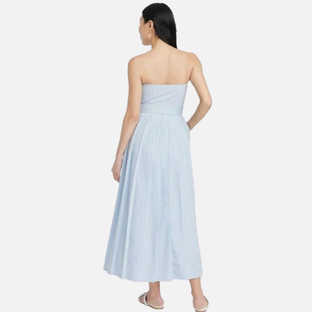 a new day Blue White Striped Sleeveless Belted Midi Dress  6 - Picture 2 of 15